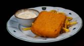 Fried cheese with fries and homemade tartar sauce